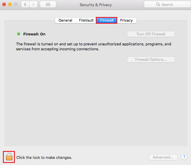 Firewall settings on Mac