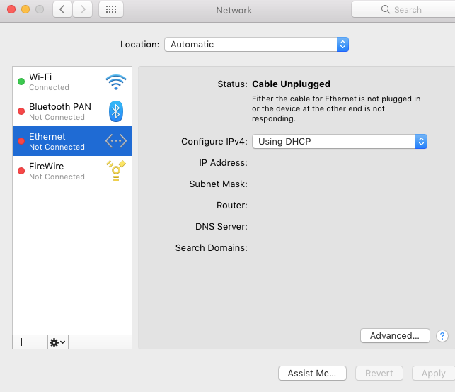 ethernet not working on Mac