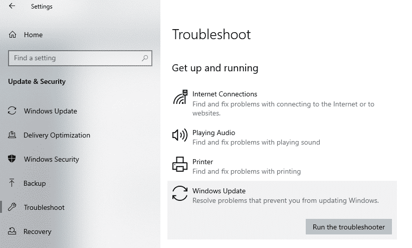 Run WIndows Update Troubleshooter